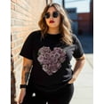 thumbnail image 3 of T Shirts for Women Short Sleeve Cotton Crewneck T-Shirt, Valentines Pink Rose Flower Tee Tops Casual Basic T-Shirts, XS-5XL Black 3XL, 3 of 7