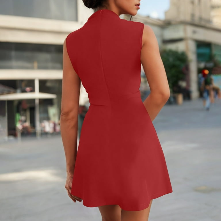 knee length dresses for ladies Carabella Red High-Neck Short-Sleeve Mini Dress – Club L London