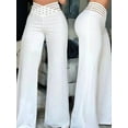 thumbnail image 2 of Women'S Hollow Belt Trousers Temperament Commuter Flared Pants High Waist Casual Wide Leg Pants White M, 2 of 5