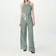 thumbnail image 2 of MORTTIC Women's Striped Sleeveless Wide-Leg Jumpsuit with Bow Belt High Waist Casual Summer Romper Green，L, 2 of 5