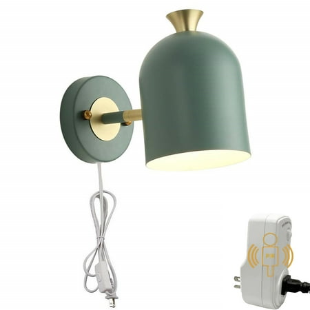 

FSLiving PIR Motion Sensor Wall Lamp Mid Century Modern Wall Sconce with 6 Feet On/Off Switch Plug-in Cord Macaroon Adjustable Lampshade for Bedroom Bathroom - 1 Light(Green)