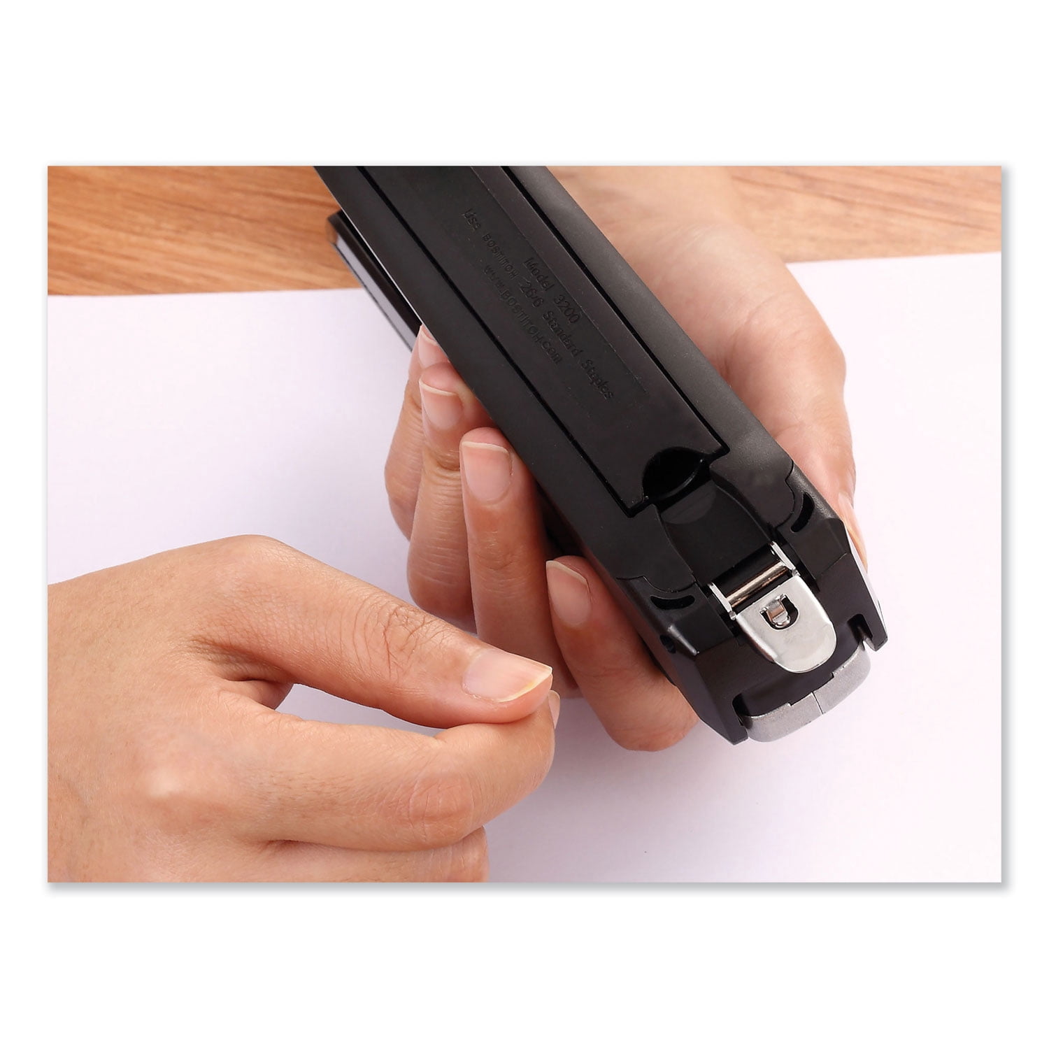Stanley Bostitch Inpower Spring-Powered Premium Desktop Stapler, 28-Sheet Capacity, Black/Silver