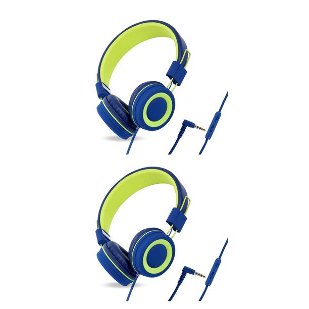 Monstrate Auriculares con cable de 3,5mm, PC de escritorio, portátil, para niños, protección auditiva, Control de línea, auriculares para Azul verde 2Conjunto