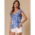 thumbnail image 2 of DARING DIVA Women's Casual Floral Scoop Neck Ruffle Short Sleeve Top XS Blue, 2 of 6