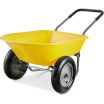 HYJY Dual-Wheel Home Utility Yard Wheelbarrow Garden Cart w/Built-in Stand for Lawn, Gardening, Construction - Yellow
