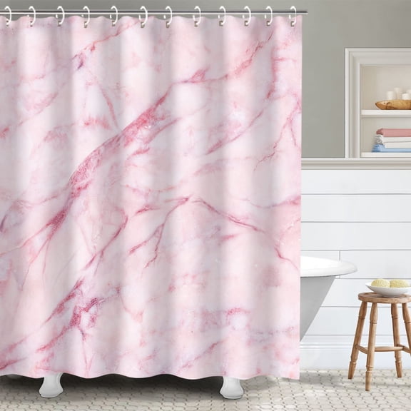 Pink Shower Curtain, Marble Shower Curtain, Light Pink Shower Curtains for Bathroom, Pink Marble Shower Curtain Set with 12 Hooks, 72Wx84H