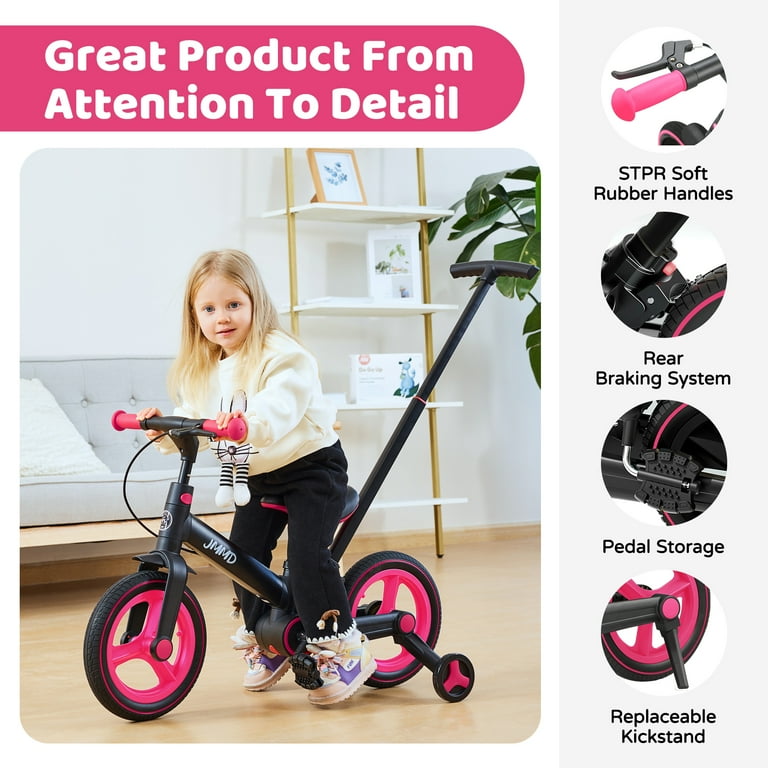 JMMD Toddler Bike with Push Handle, 6-in-1 Foldable Balance Bike