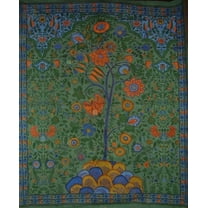 Tree of Life Tapestry Cotton Bedspread 108" x 88" Full-Queen Green