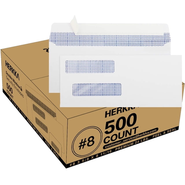 #8 Double Window Security Check Envelopes, No.8 Double Window Bussiness Envelopes Designed for QuickBooks Checks - Computer Printed Checks - 3 5/8 X