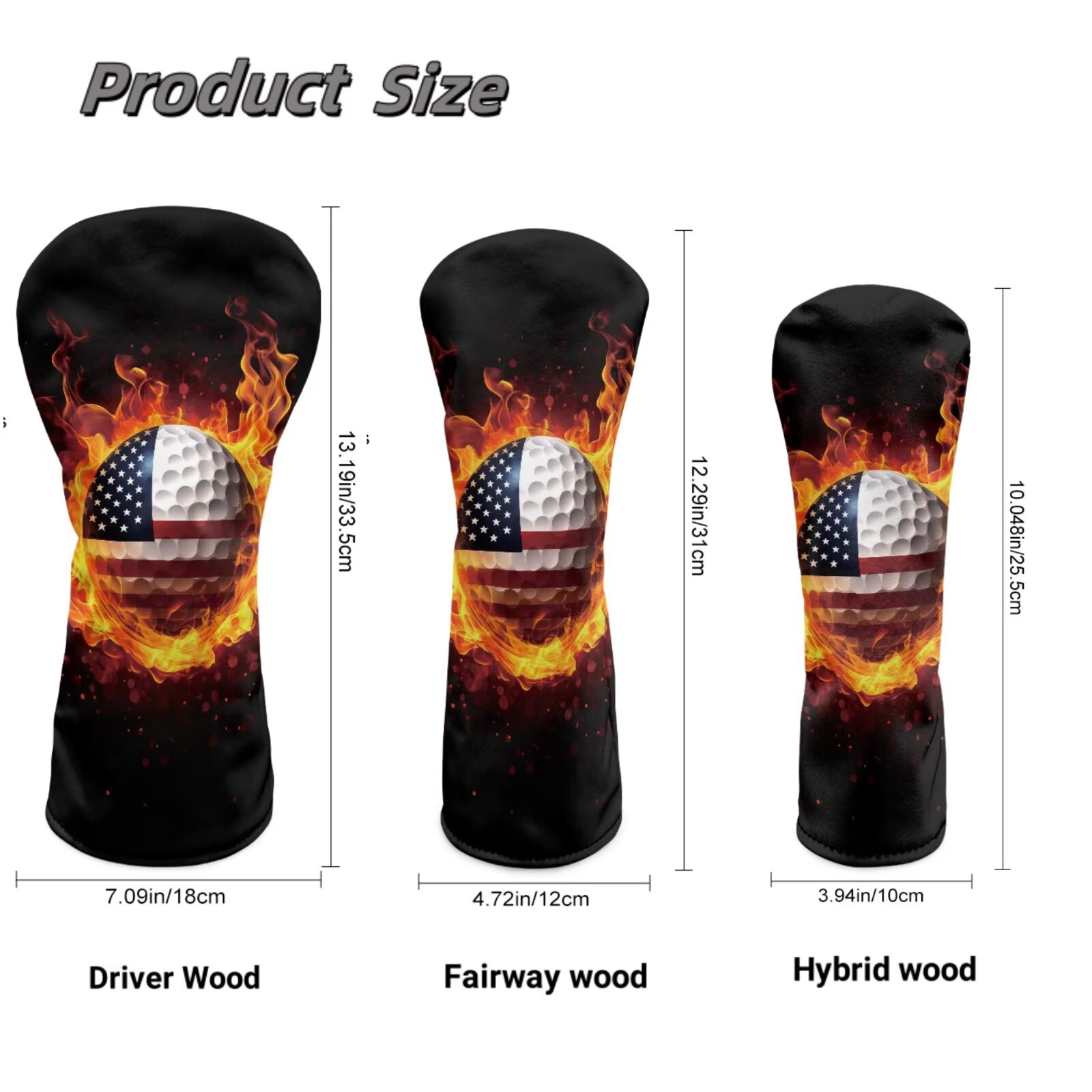 Uorisanigo Golf Club Head Covers 3-Pack for Men & Women - American Flag Golf Ball Print Driver Head Covers - Premium PU Leather Driver, Fairway #3#5, Hybrid Headgear, Waterproof & Durable