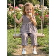 thumbnail image 5 of Loicainy Baby Toddler Girls 2 Piece Outfits 6 12 18 24 Months 2T 3T 4T 5T Plaid Sleeveless Round Neck Ruffled Tops and Pants Kids Clothes Set, 5 of 9