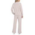 thumbnail image 3 of Szluipve Women’s Striped Trim Tracksuit 2 Piece Outfits Crew Neck Long Sleeve Sweatshirt & Split Hem Drawstring Wide Leg Pants Casual Loungewear Set White 2XL, 3 of 5