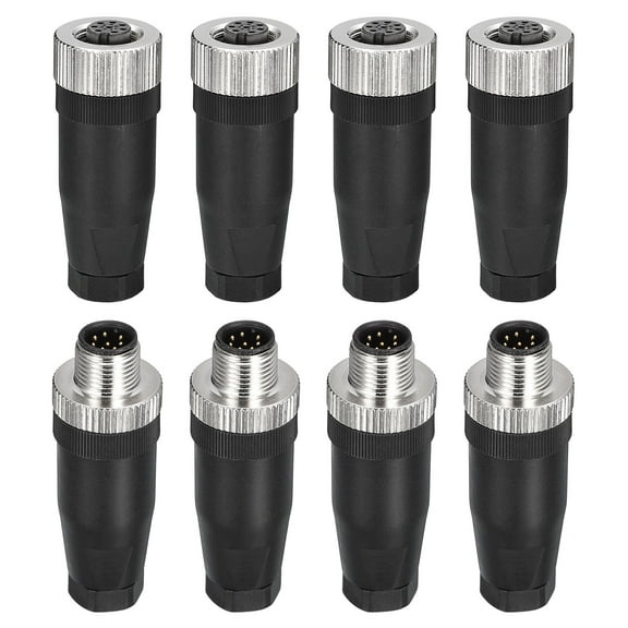 8 Pin M12 Male & Female Aviation Wire Connector, 4 Set Waterproof IP67 Circular Connector for Instruments Computer