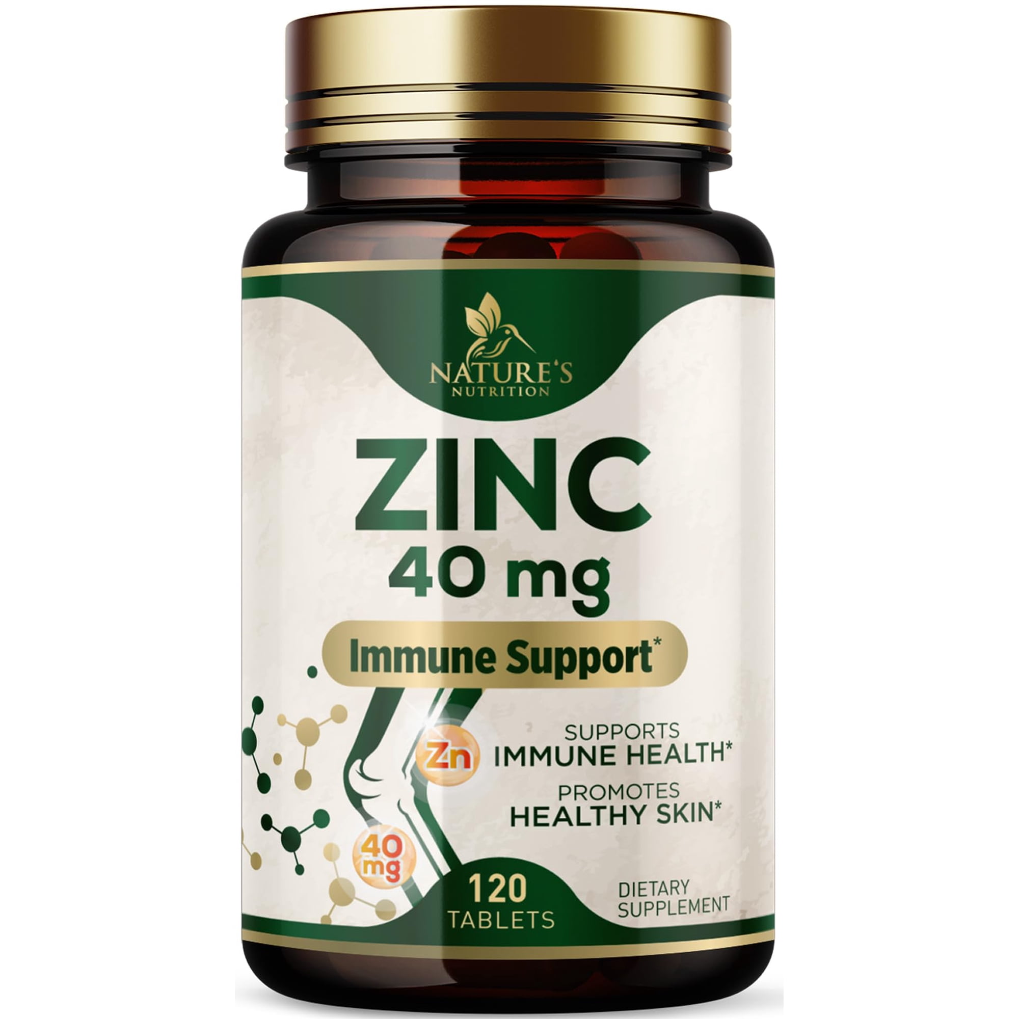 Zinc 40mg - High Potency Supplement for Immune System Support & Skin Health - Best Zinc Tablets for Women & Men - Vegan Zinc Antioxidant Supplements - Gluten-Free - Bottled in the USA - 120 Tablets