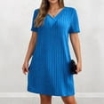thumbnail image 3 of Efsteb Mini Dresses for women summer Ribbed V-Neck Short Sleeve Casual Shirts Dress Loose Fit Textured Knit Dress for Everyday (Blue,XXXXL), 3 of 6