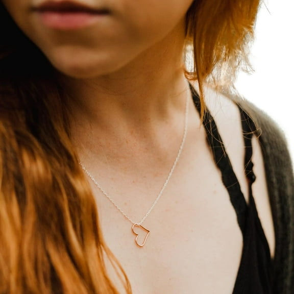 Heart Necklace for Women – Mixed Metal Gold and Sterling Silver, Pink Heart Pendant Necklace on 18" 925 S/S Chain, Rose Gold Fill Heart Charm – Women Necklaces