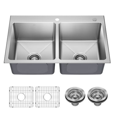KRAUS Fairlane 33” Drop In / Top Mount Double Bowl 18-Gauge Stainless Steel Kitchen Sink