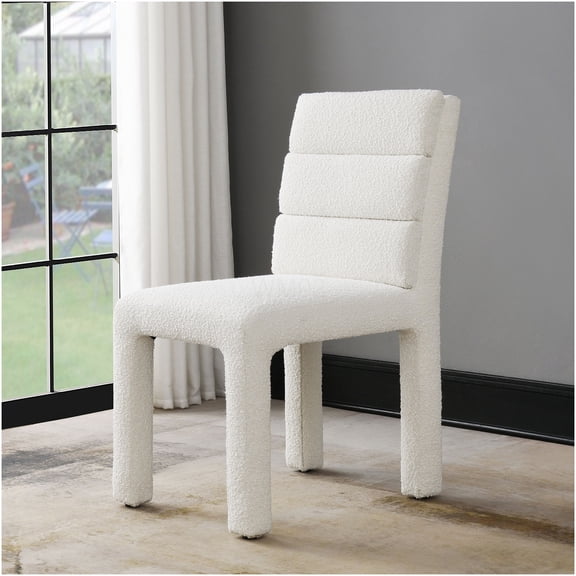 Beige Boucle Upholstered Side Chairs, Set of 2 Armless Dining Accent Chairs for Kitchen, Cafe
