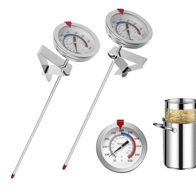 Deep Fry Turkey Thermometer (2 Pack) with 12'' Probe & Pot Clip, Candy Oil Thermometer for Frying, Roasting, Meat Cooking