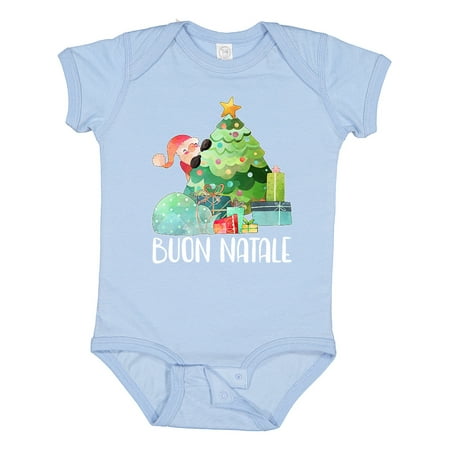 

Inktastic Buon Natale Cute Santa and Christmas Tree Boys or Girls Baby Bodysuit