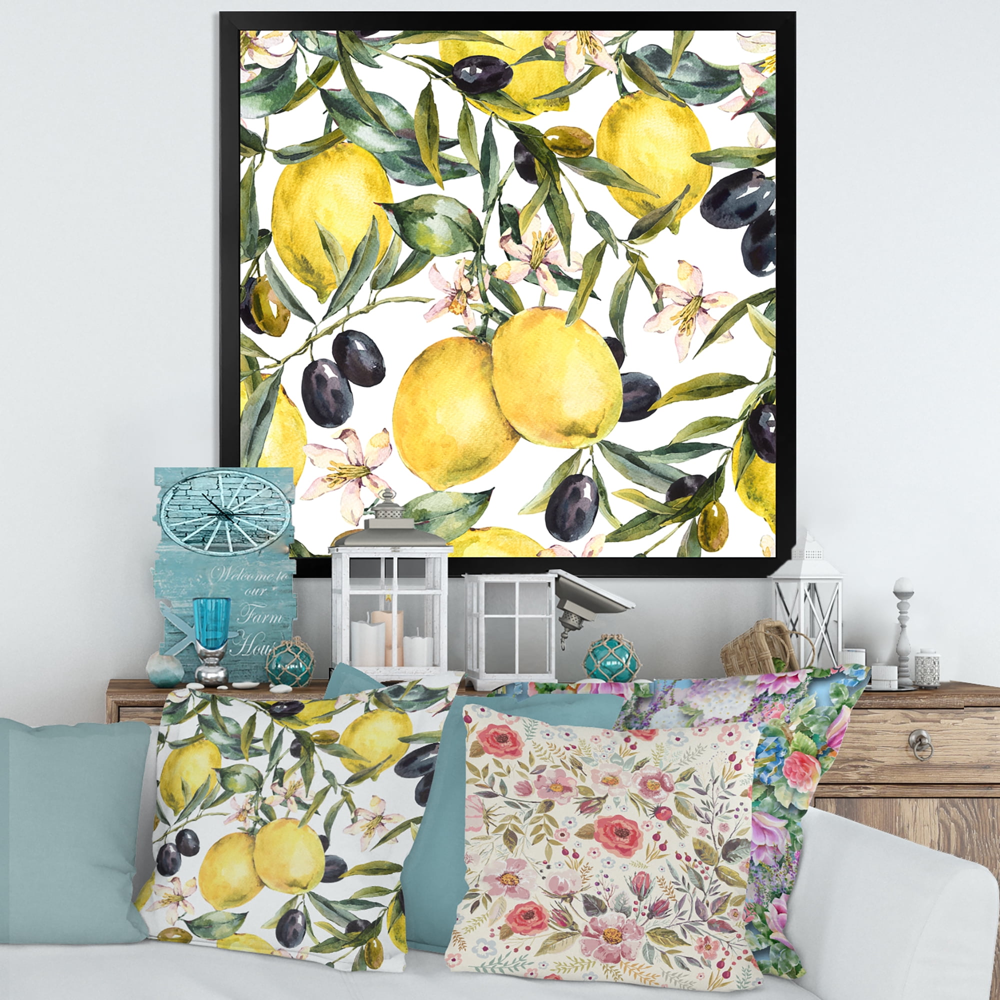 Designart 'Olive and Lemon Branches I' Tropical Framed Art Print