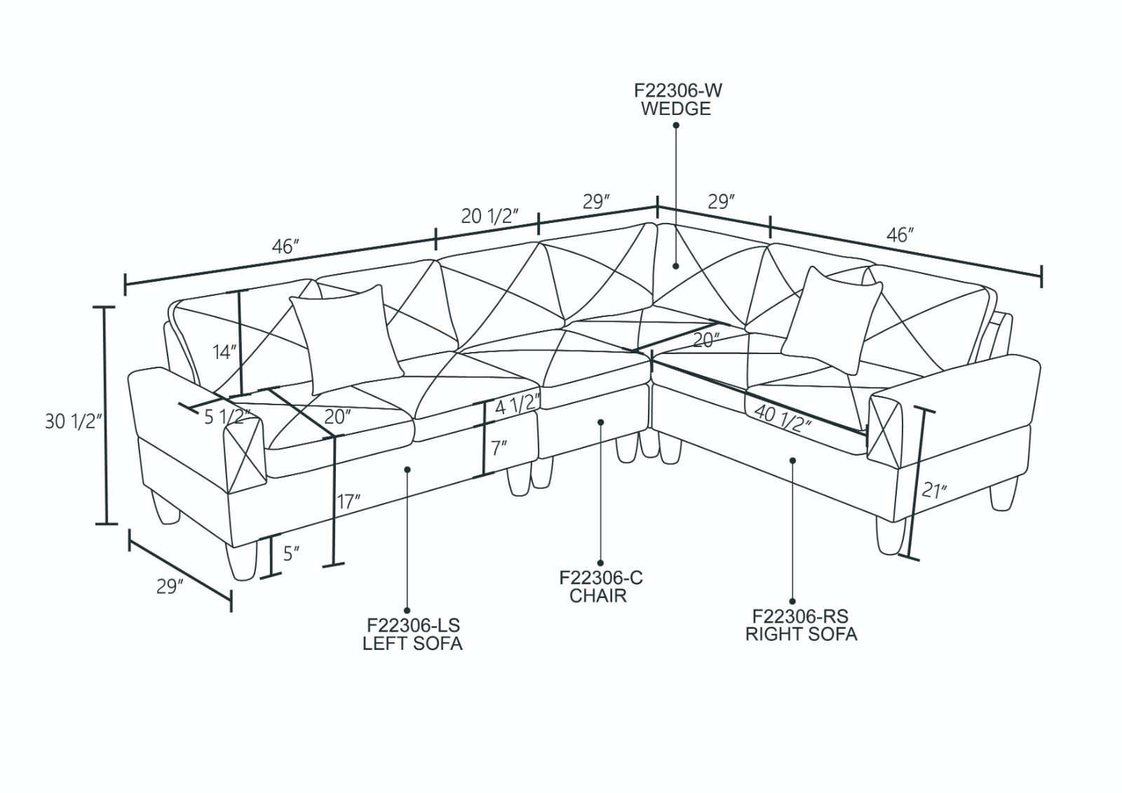 4-Piece Couch Living Room Sofa Set, 6 Seater Modular Sectional Couch L Shaped Corner Sofa, Grey