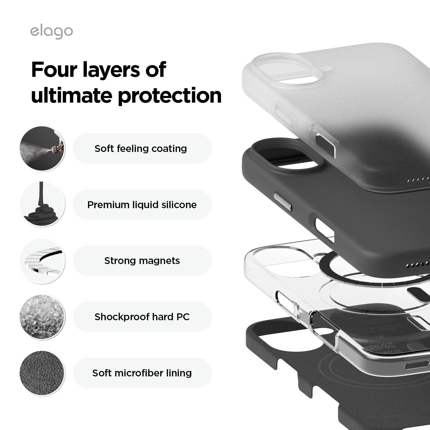 elago Magnetic Silicone Case Compatible with iPhone 16 Plus Case 6.7 Inch Compatible with All MagSafe Accessories - Built-in Magnets, Soft Grip Silicone, Shockproof [Black]
