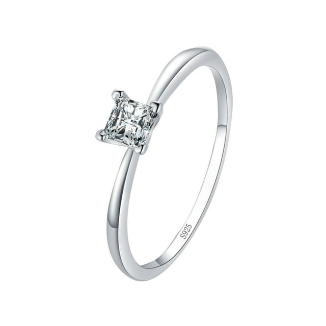 Anillos de moissanita con corte princesa para mujer, anillo solitario de plata, 1 placa, color D, Vvs1, creado en laboratorio, anillo de moissanita con 4 garras, talla 7