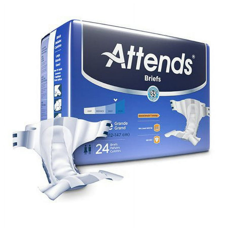 Attends Adult Incontinence Briefs, Large, Disposable, Heavy Absorbency -  Bag of 24 
