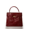 Designer Red Alligator Gold Tone Structured Satchel Handbag New $8185