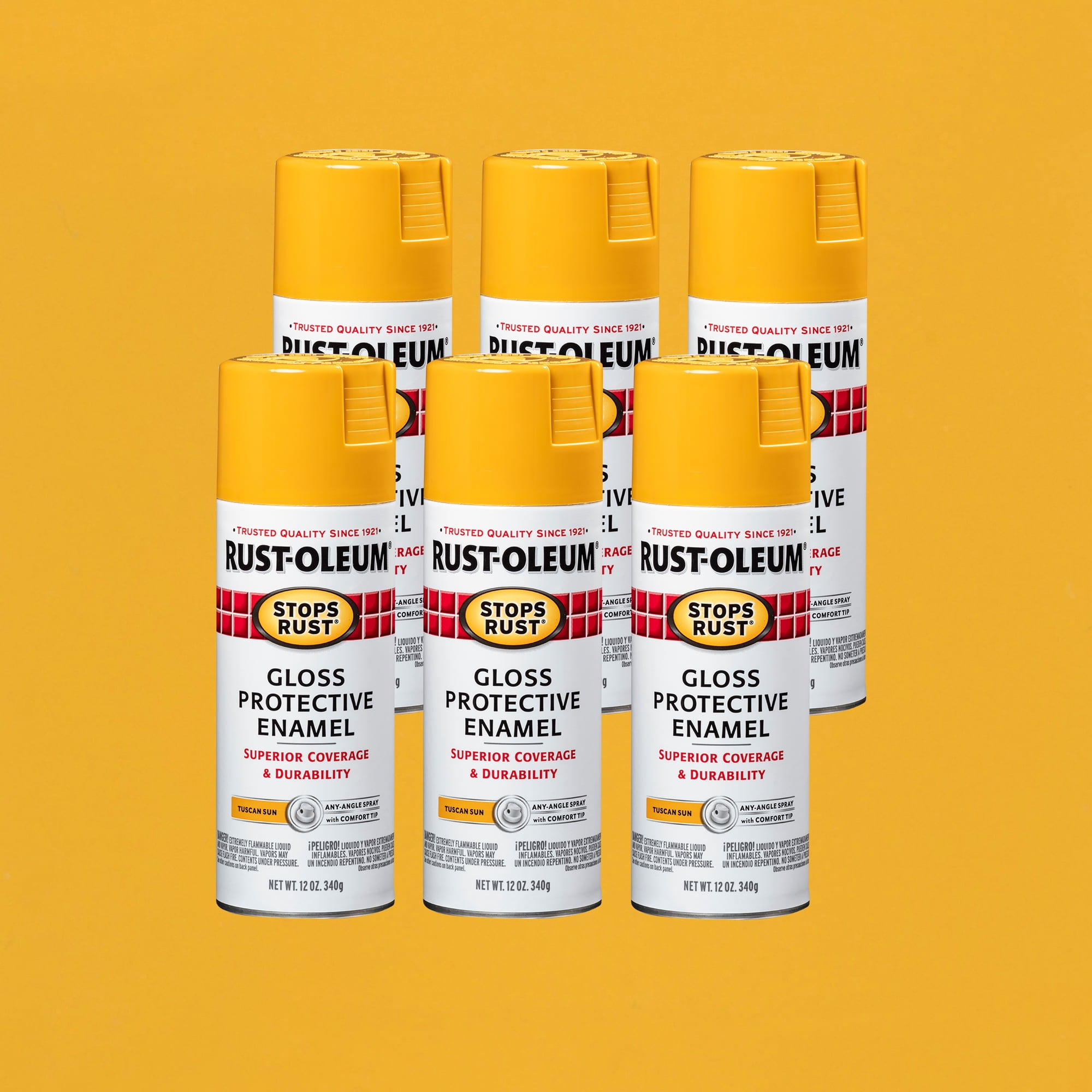 6 Pack  Tuscan Sun  Rust-Oleum Stops Rust Gloss Protective Enamel Spray Paint-298537  12 oz