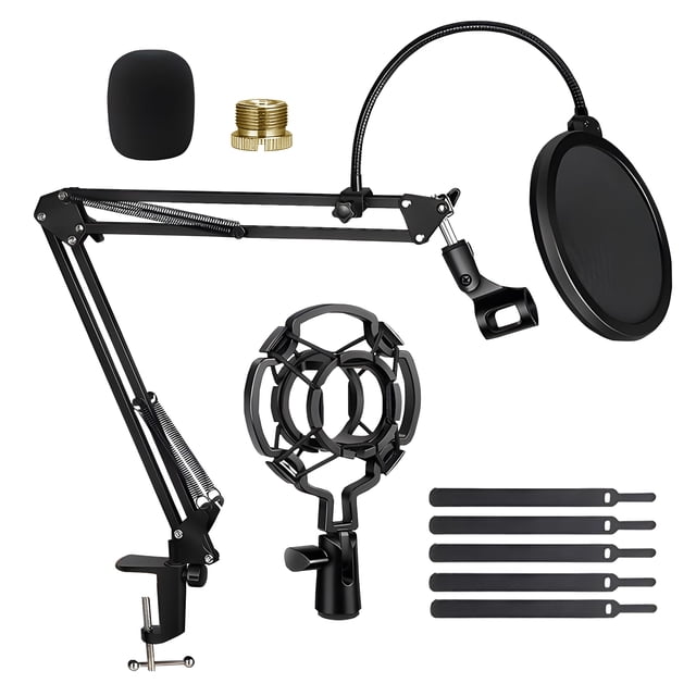 Soporte para Micrófono 360° ZONAR Brazo Multifuncional C/ Accesorios Ajustable Color Negro