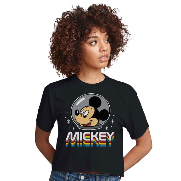 Mickey & Friends - Mickey Portrait Retro - Juniors Cropped Cotton Blend T-Shirt