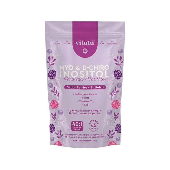 Vitatú | Myo Inositol & D-Chiro Inositol Sabor Berries relación 40:1 con Folato + Vitamina D3 + Zinc, Suplemento Alimenticio en polvo diseñado para Mujeres (225 g c/u), 45 días de duración