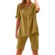 thumbnail image 1 of Camisetas de Algodón de Manga Larga para Mujer, Algodón de Verano Y Lino, Manga Corta con Cuello en V Y Pantalones Cortos, 1 of 9