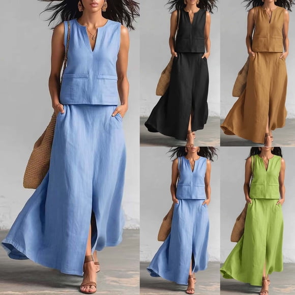 Sentmoon Women Two Piece Outfit Womens Tank and Tennis Skirt Sleeveless V Neck Women Beach Fashion Regular Fit Womens Clothes Trendy 2026 for Gym and Workout S-2XL