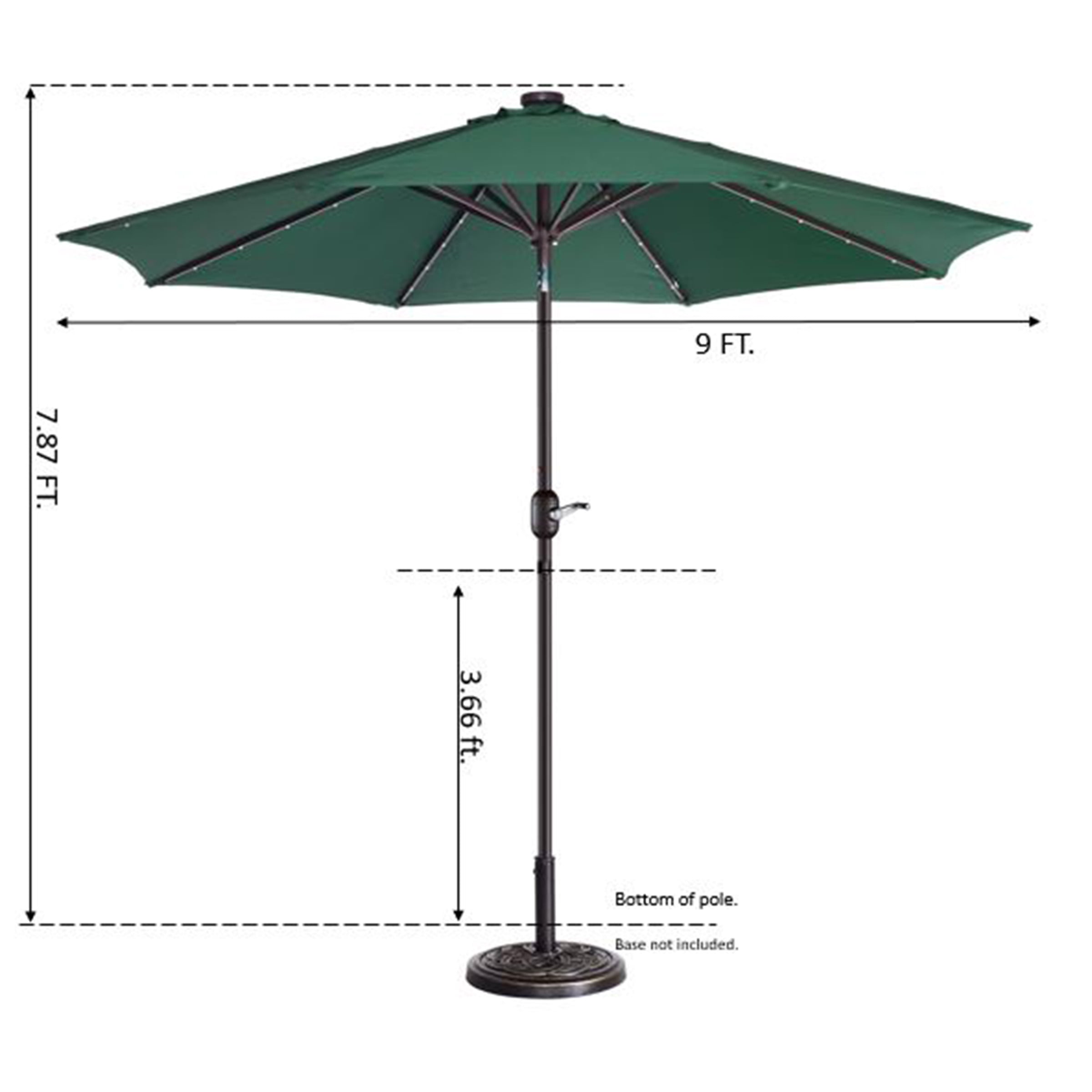 Villacera 9' LED Lighted Outdoor Solar Powered Patio Umbrella with 8 Steel Ribs, Forest Green