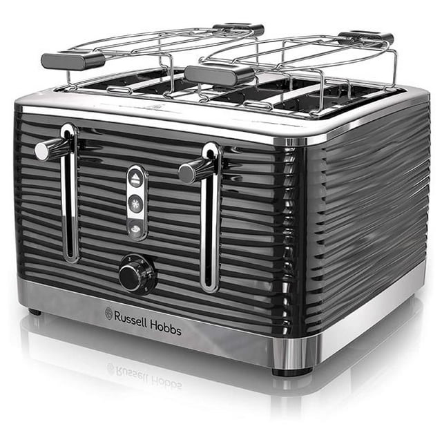 CoolCookware Grille-Pain Rétro 4 Tranches, Noir avec Contrôle de Brunissage Variable, Grille de Réchauffement Amovible