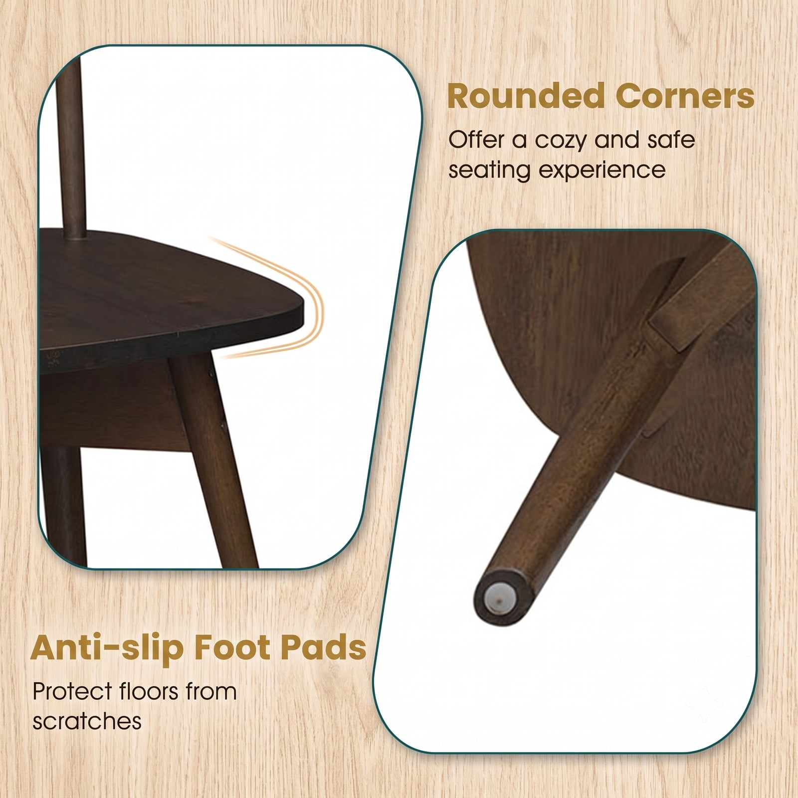 Furnibear Windsor Dining Chairs Set of 2 Mid Century Modern Rubber Wood Kitchen Chairs with 360 Degree Swivel Seat and Spindle Back, Armless Solid Wood Side, Walnut