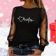 thumbnail image 1 of TaTaai Women's Valentine Heart Print Sheer Mesh Long Sleeve Blouse, Valentine's Day Gift, Casual Stylish Round Neck Top Gift, 1 of 9