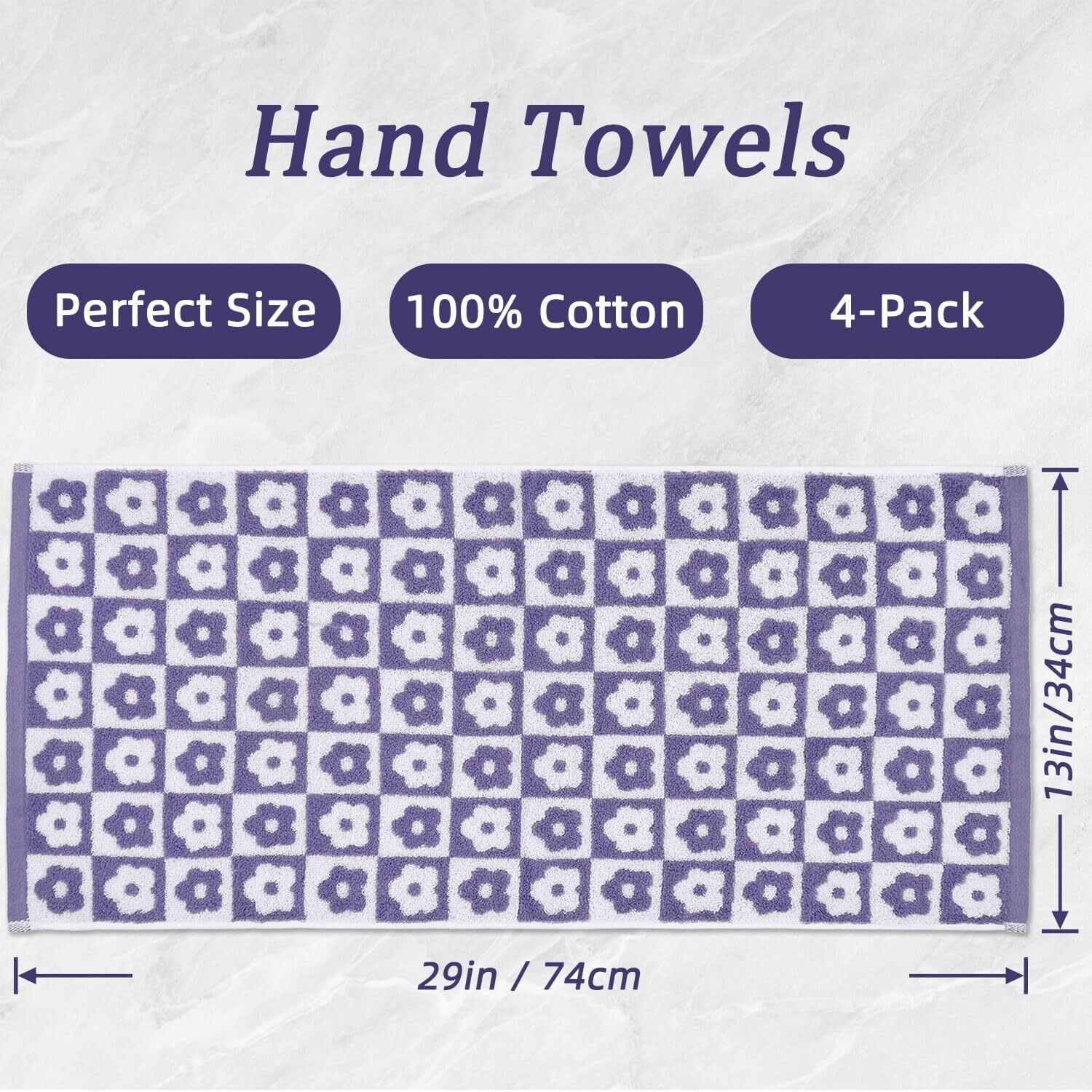 Cotton Hand Towels Pink Checkered Floral - Quick Drying Hand Towel Set of 4, for Women Girls Wife Mom Daughters, 29" x 13"