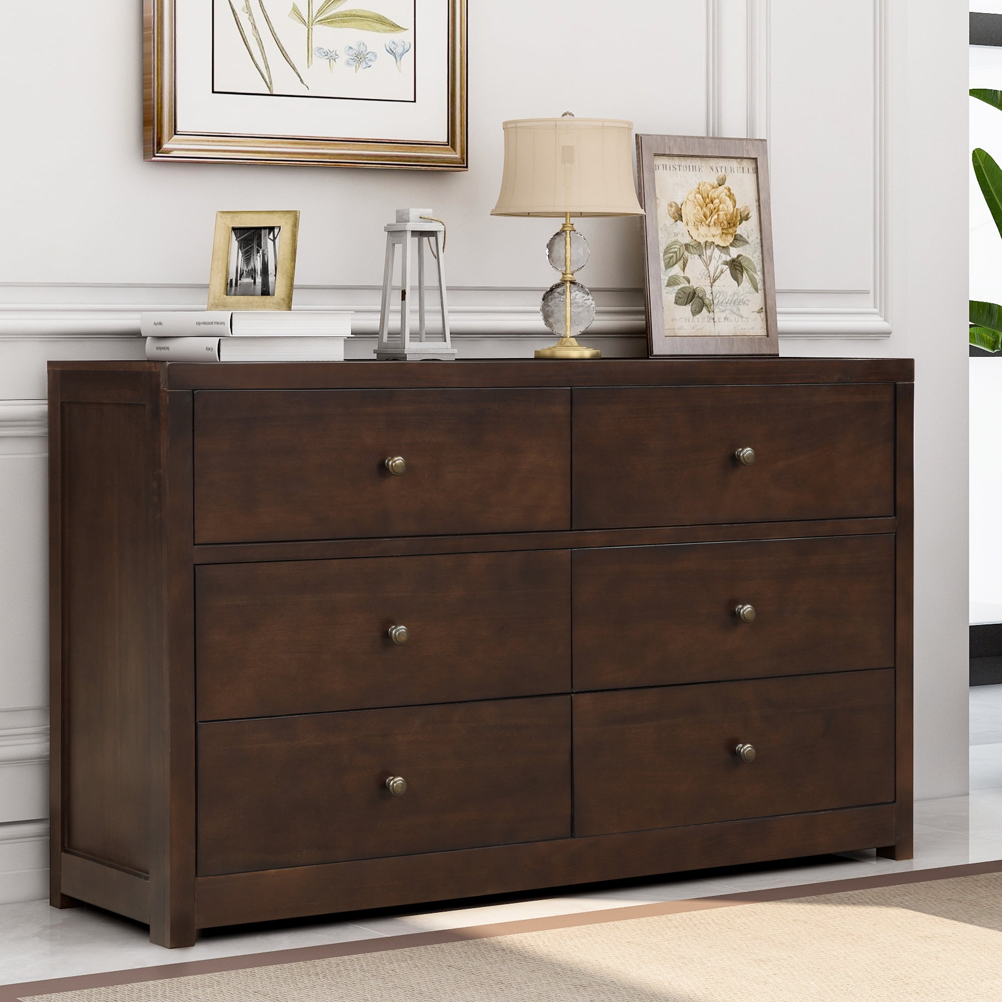 Dropship Industrial Style 6 Drawer Double Dresser,Rustic Brown