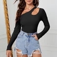 thumbnail image 6 of Easter Shirts Womens Shirts Casual Graphic Women's Temperament Slanted off Shoulder Long Sleeved Irregular Knitted T Shirt with Slim fit and Bottom Layer Top Compression Tops for Women Workout, 6 of 7
