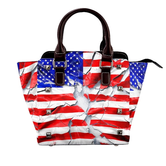 American Flag Rivet Handbag Studded Satchel One-Shoulder Tote Bag for Women