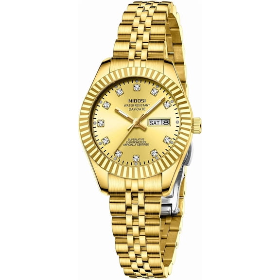 Watches for Women Analog Quartz Stainless Steel Dial with Day Date Luminous Waterproof Dainty Classic Luxury Diamond Elegant Dress Women's Watch for Small Wrists