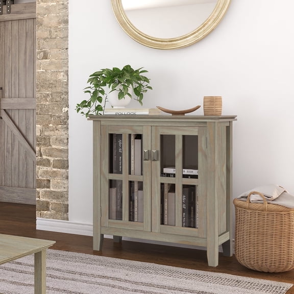Simpli Home Artisan SOLID WOOD 30" Wd. Contemporary Low Storage Cabinet in Distressed Grey