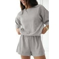 thumbnail image 3 of Women's Gray Solid Color 2-Piece Shorts Set - Casual Loose Tee and High Waist Shorts - [ZhiHiMeRi] | (US 12-14)L, 3 of 12
