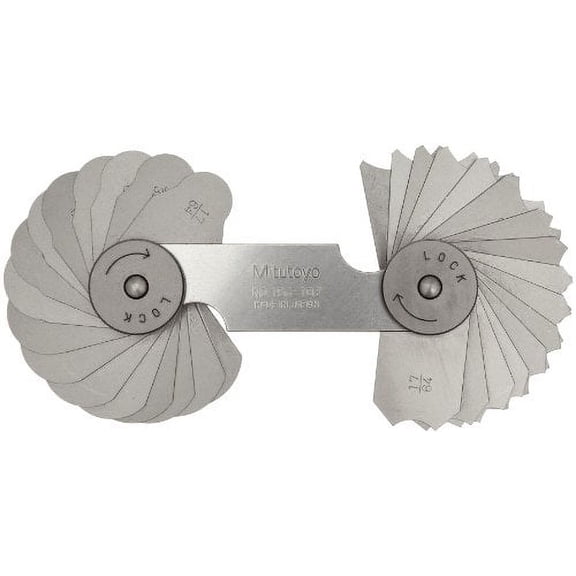 Mitutoyo 186-102, Radius Gage Set, 16 Pairs of Leaves, 17/64" to 1/2" by 64ths