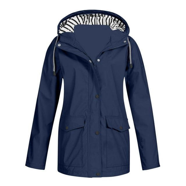 RXIRUCGD Veste de Pluie Femme Imperméable à Capuche Coupe-Vent, Marine, Taille : L