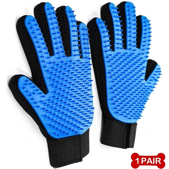 Pet Grooming Gloves for Dogs & Cats, Deshedding Hair Remover Mitt, Silicone Five Finger Bath Brush, 1 Pair